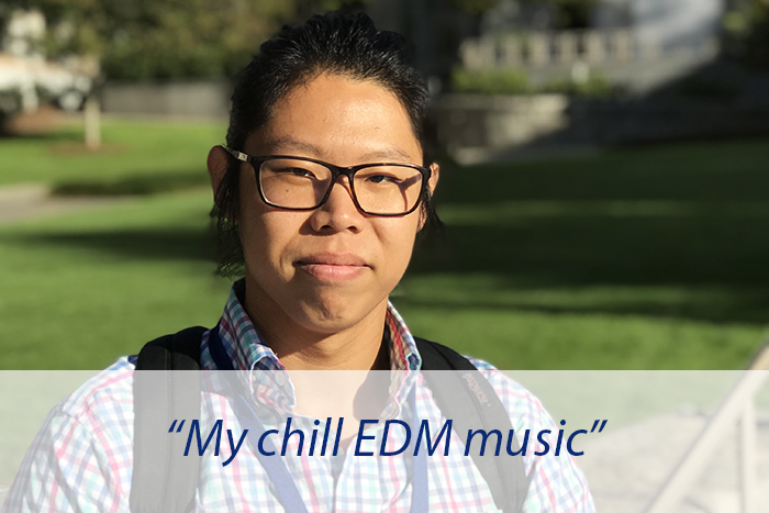 An Emory student poses and explains that he'd most miss EDM music if he lost his hearing.