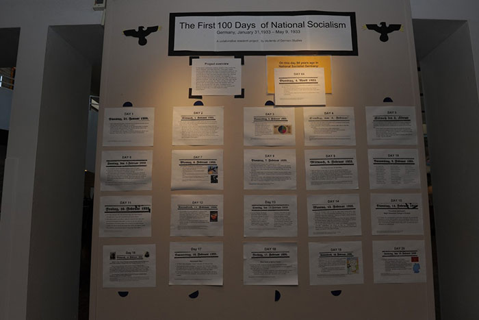 Several posters from this class project are on display in the Dobbs University Center (DUC).