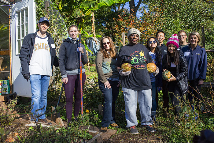 Students work in the field at the West End Community Garden