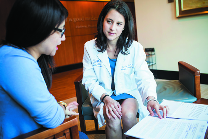 Reetu Earp discusses options with her doctor, Jane Meisel.