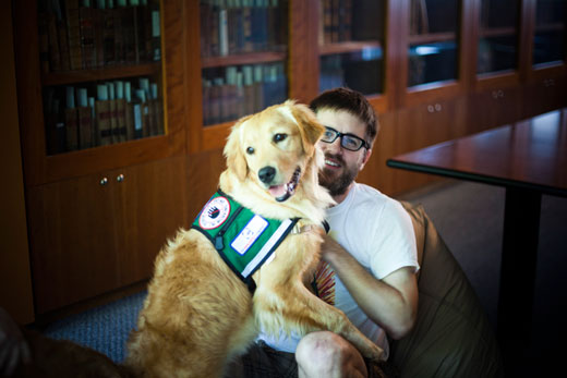 Law students are invited to shake off the stress of finals with a prescription of puppy love.