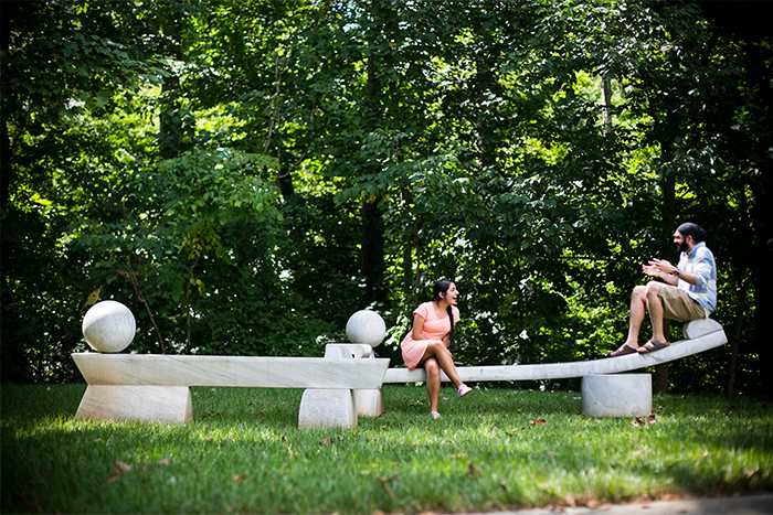 "Emory Bench Sculpture" is located on Fishburne Drive at the Baker Woodland across from the Rich building near the Michael C. Carlos Museum. 