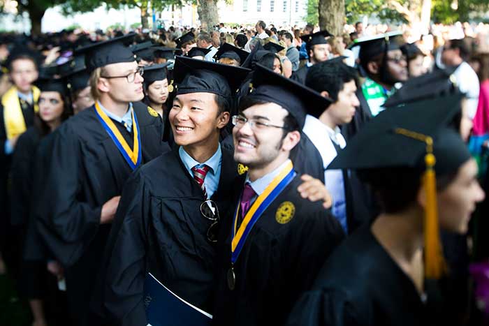 Rooted in centuries-old tradition, graduation exercises began Monday, May 11, at 8 a.m., as the plaintive cry of bagpipes and the rumble of drums signaled the opening processional that led graduates, faculty, university trustees and dignitaries onto the Emory Quadrangle.