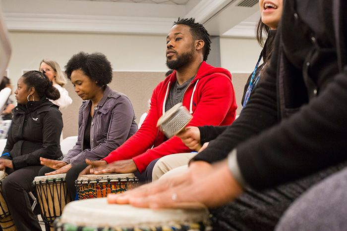 A drum circle showcased one way to relieve stress and build community.