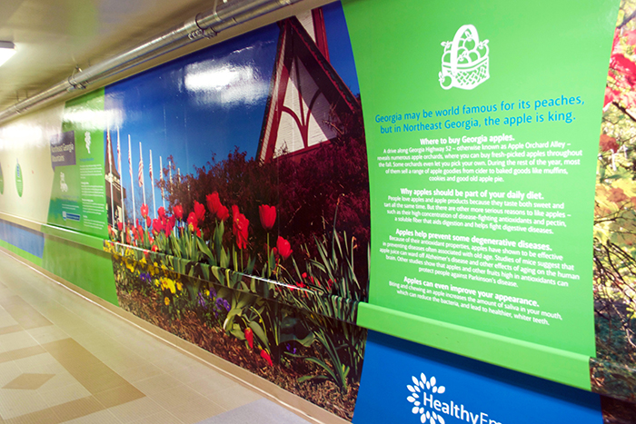The tunnels connecting Emory Healthcare facilities along Clifton Road are open to all employees and feature murals with fitness tips, healthy recipes and scenes from across Georgia.