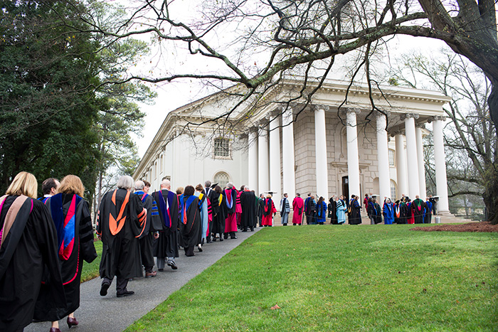 President Sterk's inauguration began with a colorful procession of Emory faculty, members of the Board of Trustees, representatives from other institutions and academic societies, and other honored guests.