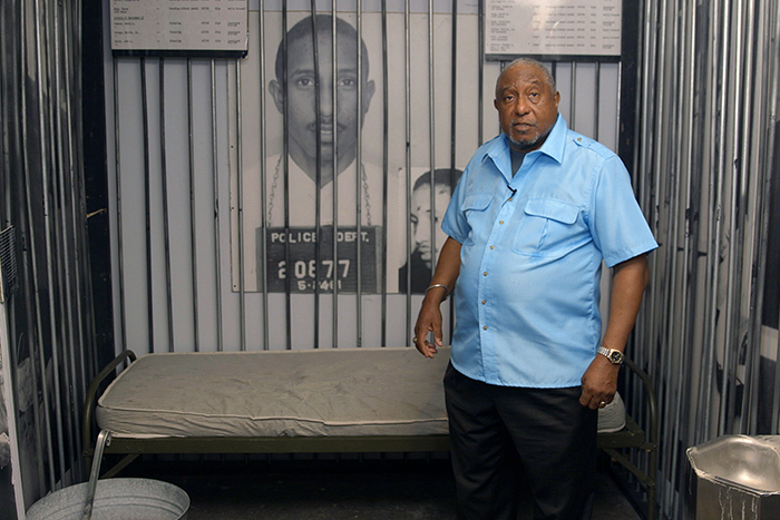 LaFayette tells a story from an exhibit in the National Voting Rights Museum and Institute in Selma that has been recreated to look like the cell in which he was imprisoned. 