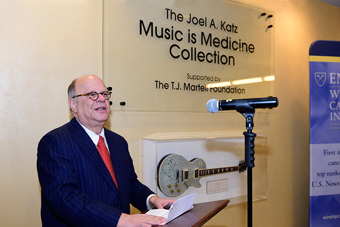 Visiting Winship Cancer Institute on World Cancer Day, Katz said he hopes the exhibit of music memorabilia helps patients "be upbeat, lifted from care."