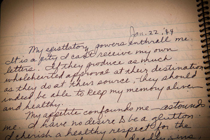 Jan. 22, 1944 entry in Flannery O'Connor's personal journal labeled "Higher Mathematics I," kept January and February 1944.