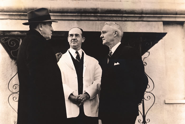 Robert Winship Woodruff, left; Dr. Elliott Scarborough, center; and Dr. Hugh Wood.