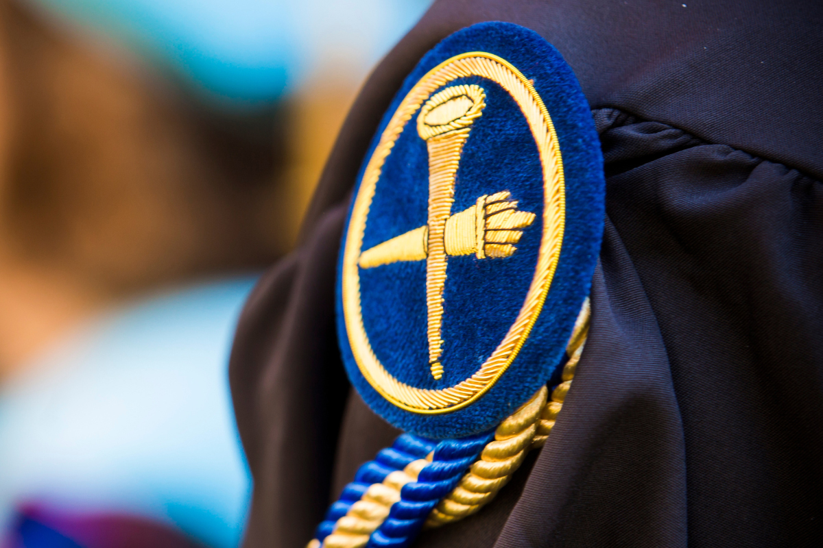 Close up of graduation robe