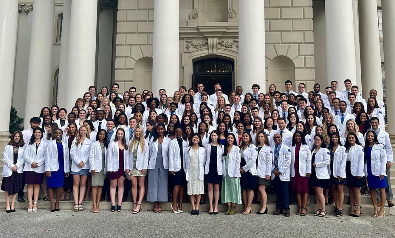 Group of students at a white coat ceremony
