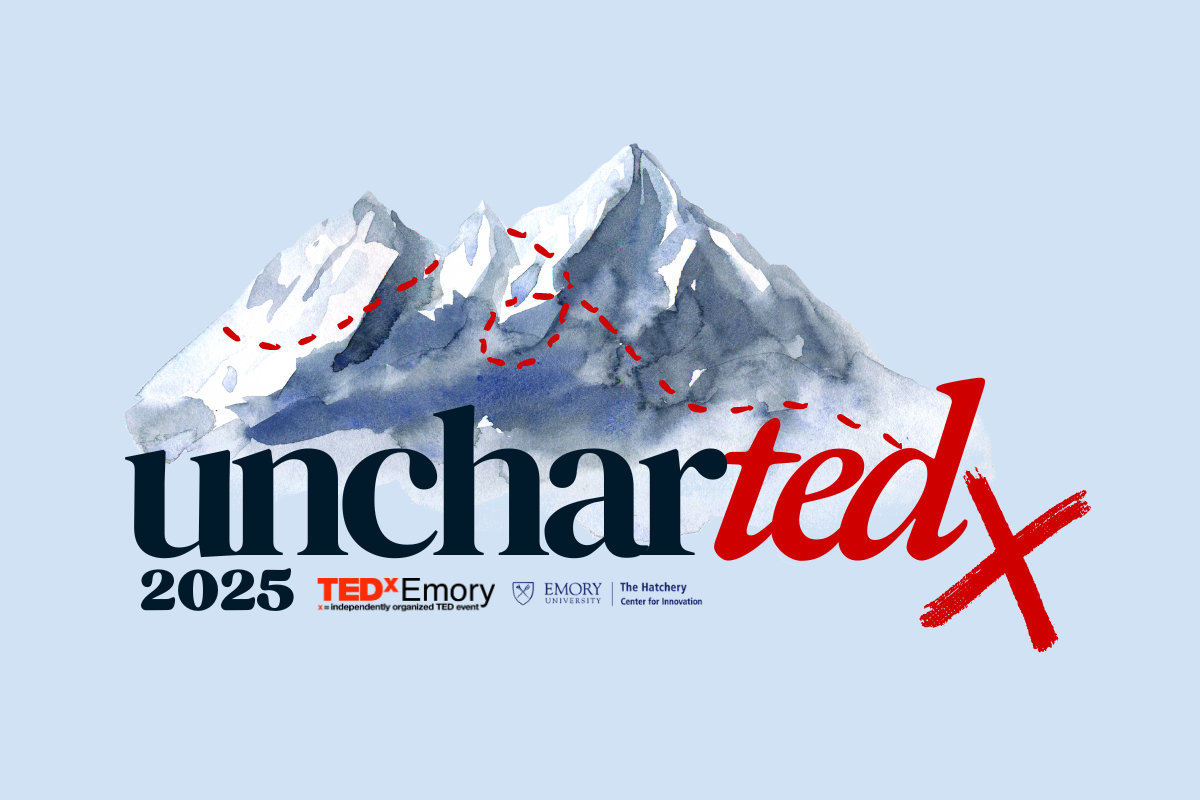 graphic of mountain with words Uncharted and TedXEmory written across it