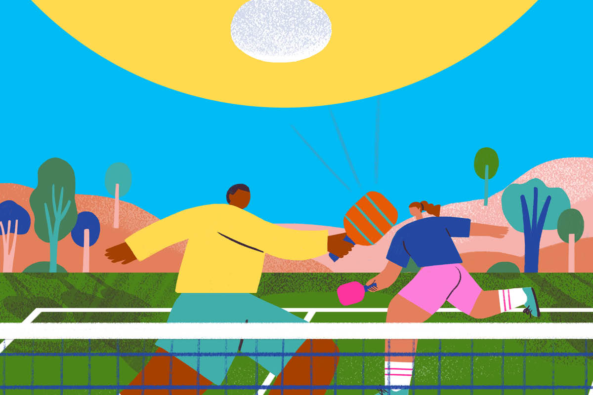 illustration of two people playing pickleball