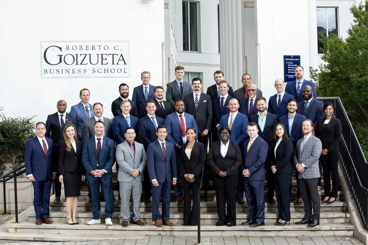 The first cohort standing outside the Goizueta building