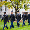 Veterans walking across campus