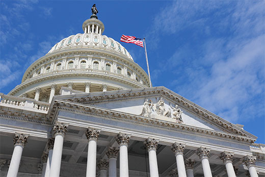 US Capitol building with flag flying