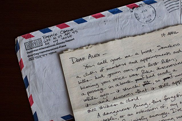 Close-up of a letter and envelope from Barack Obama to Alexandra McNear