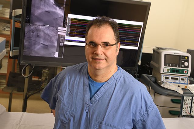 Cardiologist Stam Lerakis in his lab.   