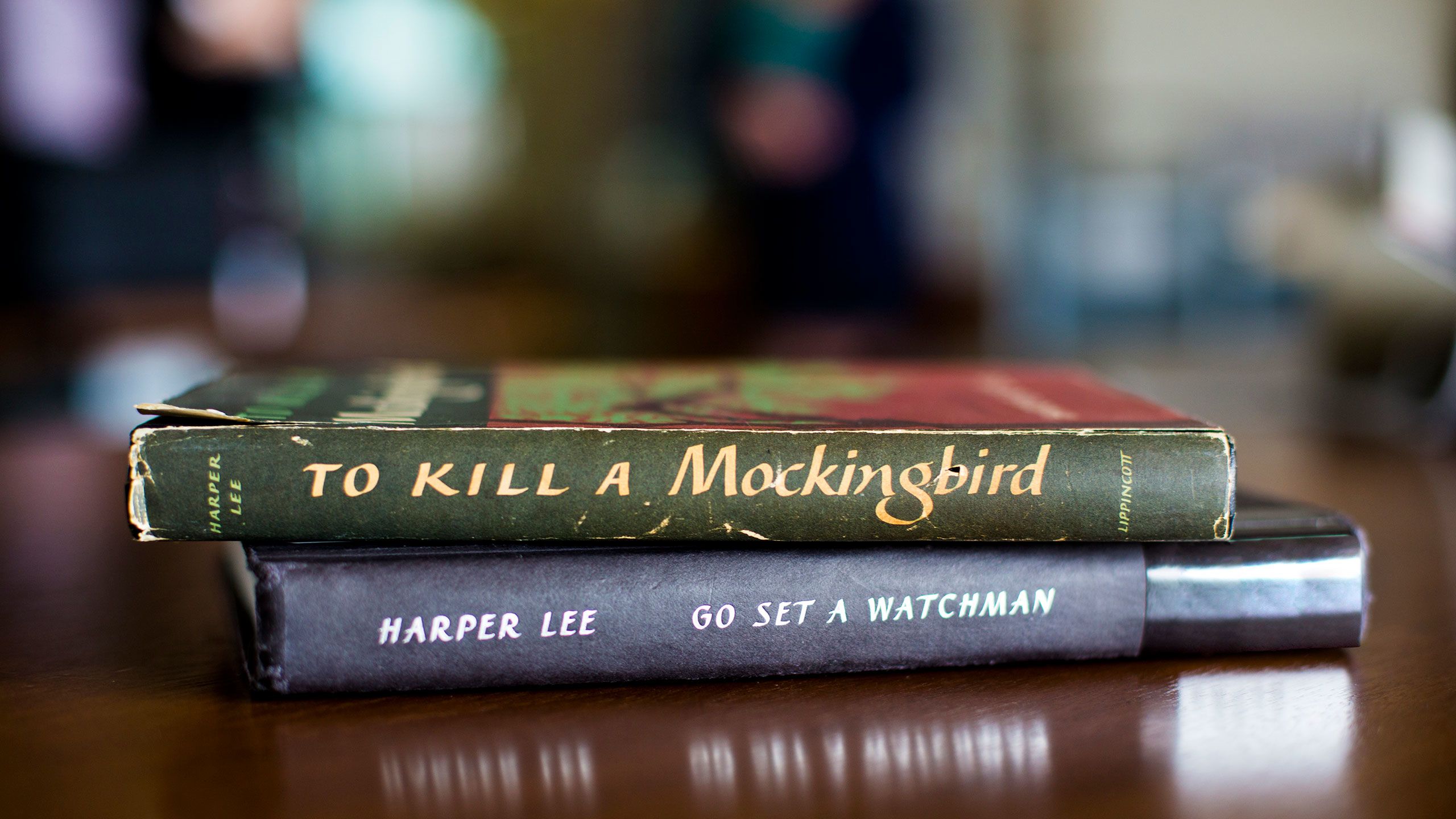 The books "To Kill a Mockingbird" and "Go Set a Watchman" by Harper Lee sit on a table in Emory University's Rose Library.