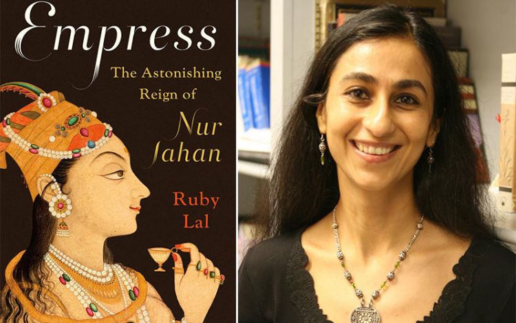 A photo of Ruby Lal and the cover of her book "Empress"
