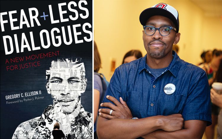 A photo of Gregory Ellison and the cover of his book "Fearless Dialogues"