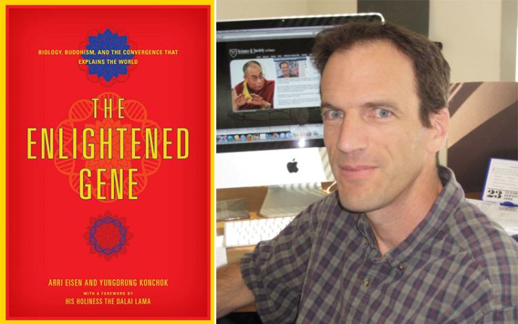 A photo of Arri Eisen and the cover of his book "The Enlightened Gene"