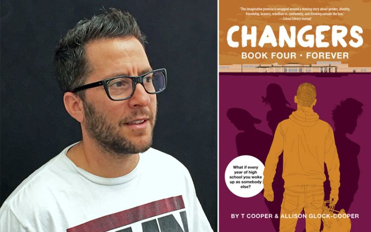 A photo of T Cooper and the cover of his book "Changers: Book Four"