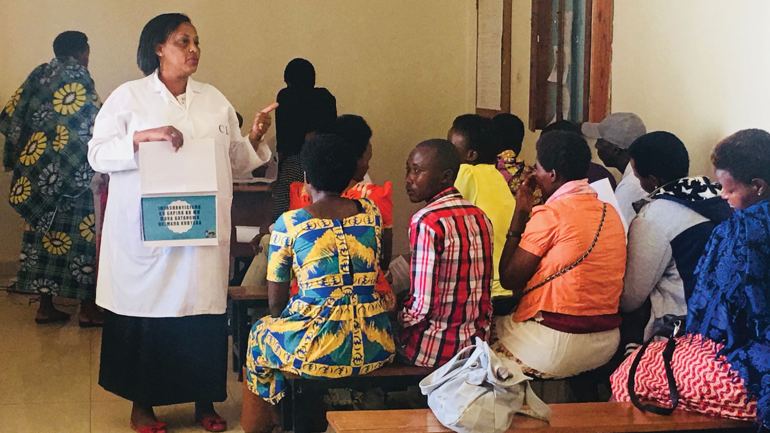 Medical staff in Rwanda educate pregnant women and their partners about the effectiveness of IUDs in family planning as part of an intervention by Kristin Wall, who is not pictured here.