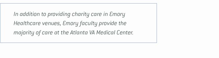 image of text box that reads In addition to providing charity care in Emory Healthcare venues, Emory faculty provide the majority of care at the Atlanta VA Medical Center.