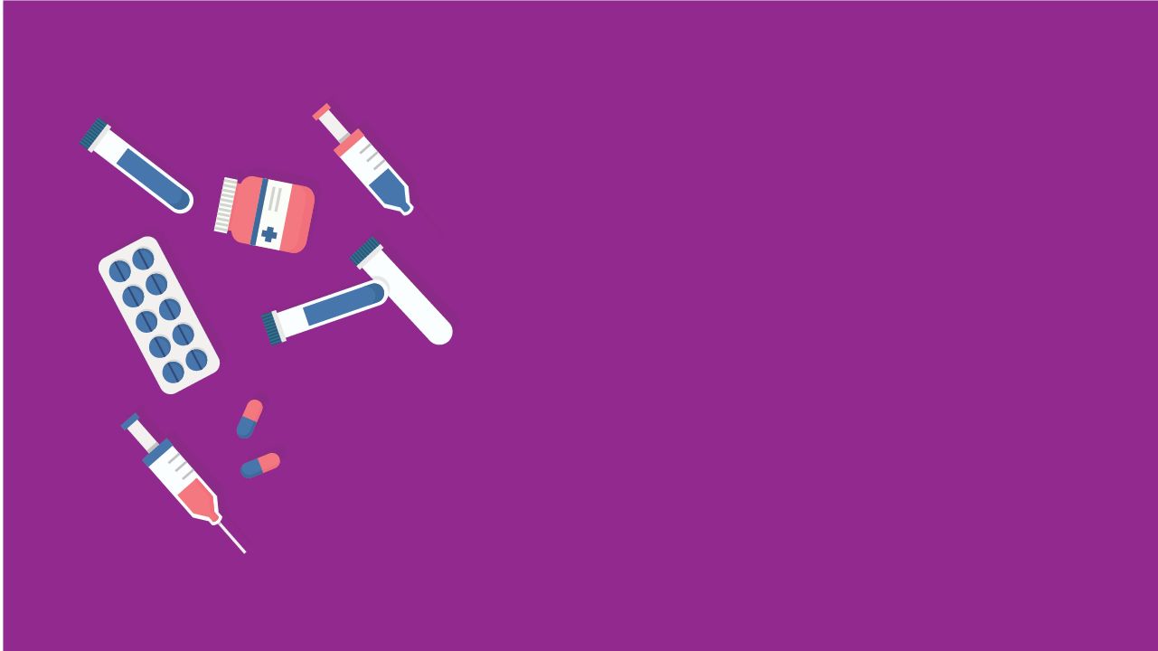 An illustration of pills, vaccine needles, and other flu medications.
