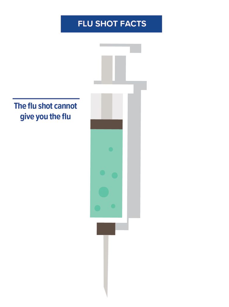An illustration of a vaccine syringe saying flu shots are recommended for people 6 months and older.