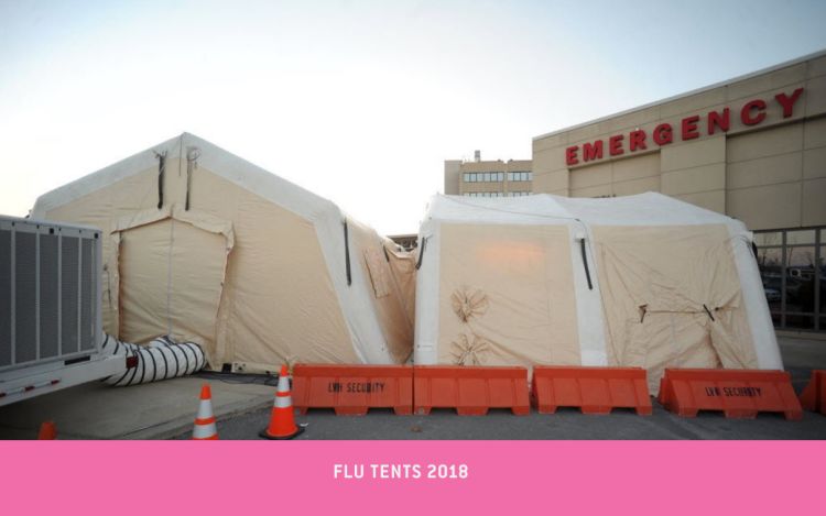 Photo of flu tents outside Grady Hospital 2017