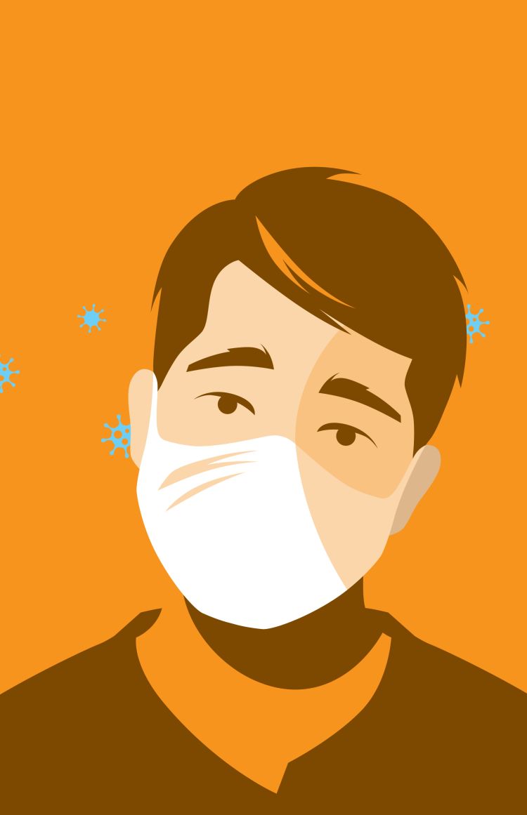 Illustration of a man wearing a flu mask.