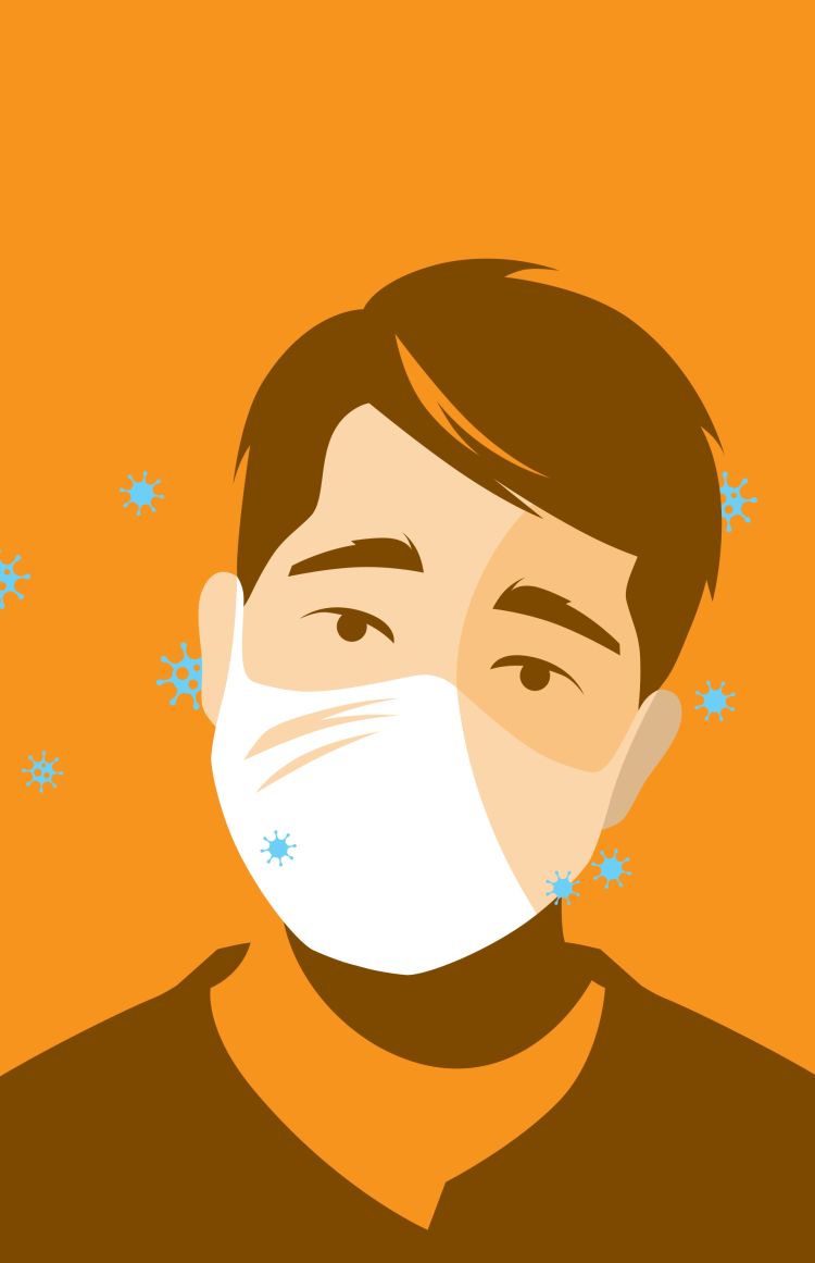 Illustration of a man wearing a flu mask. 