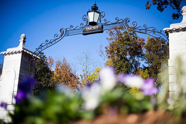 An iconic photo of the Haygood-Hopkins Gate at Emory University