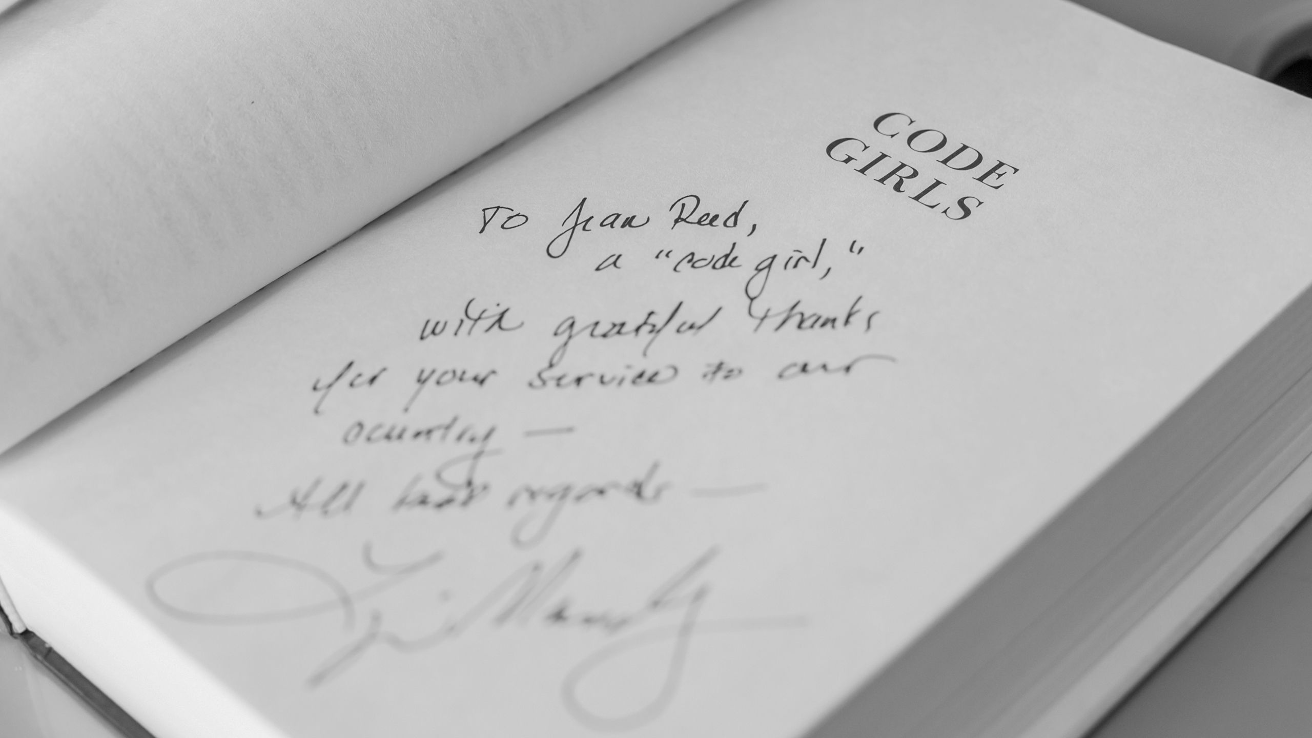 Liza Mundy's signed tribute to Jean Stillwell Reed for her service to her country