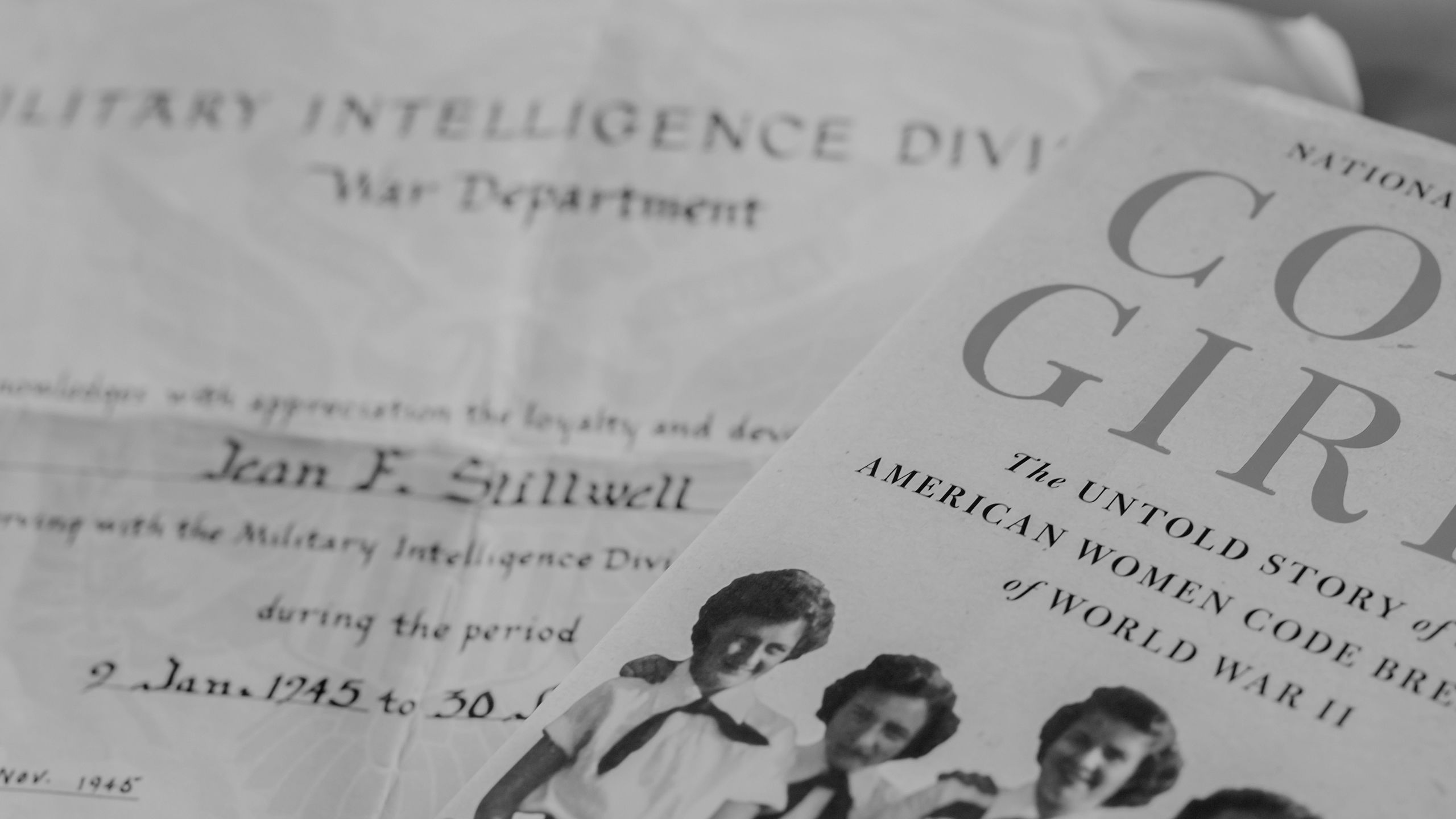 Military Intelligence Division service appreciation certificate to Jean F. Stillwell and Liza Mundy book cover