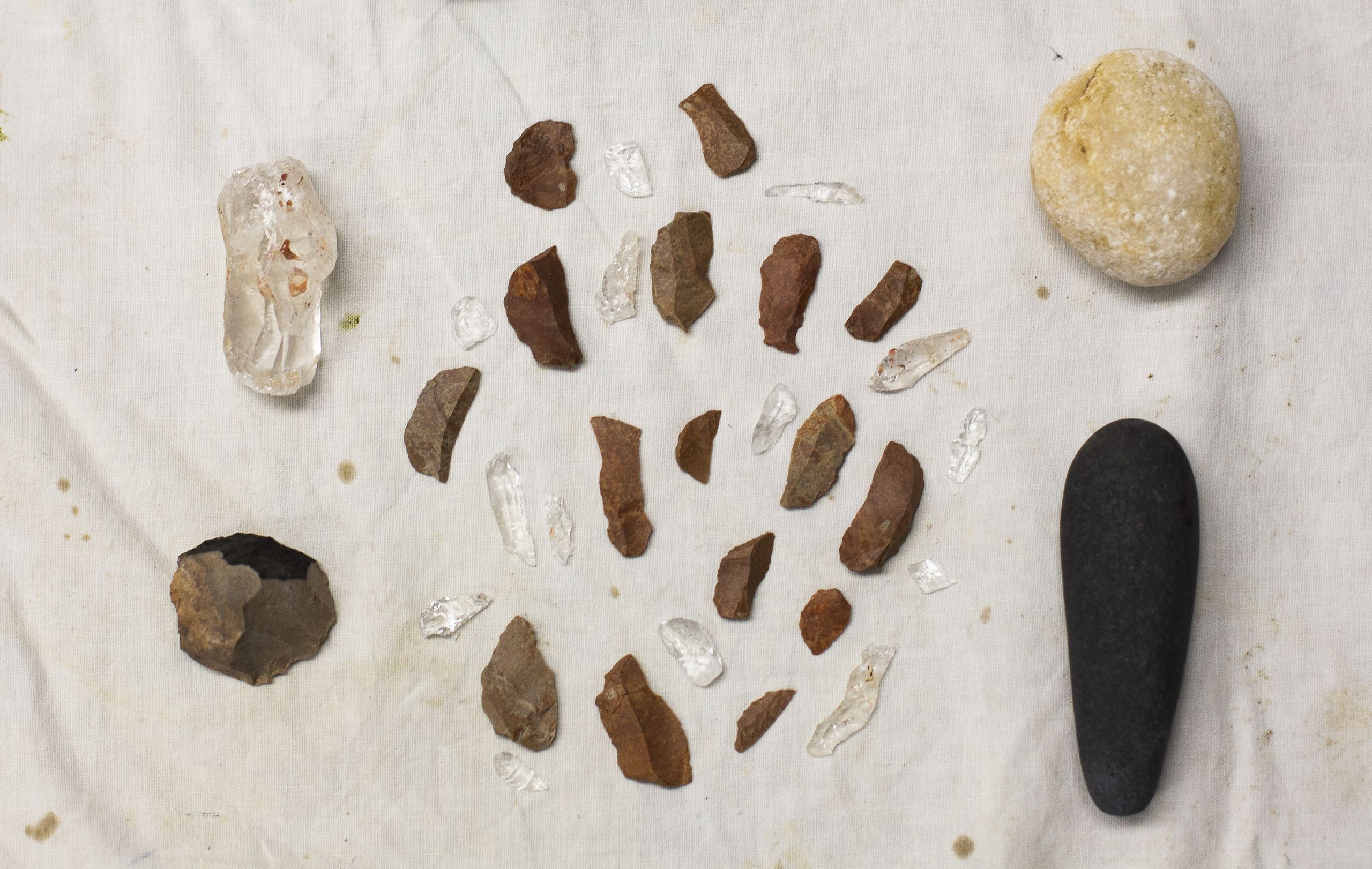 Tiny stone flake tools.