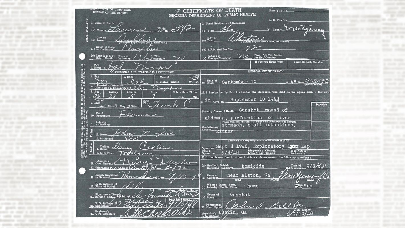 Isaiah Nixon's death certificate