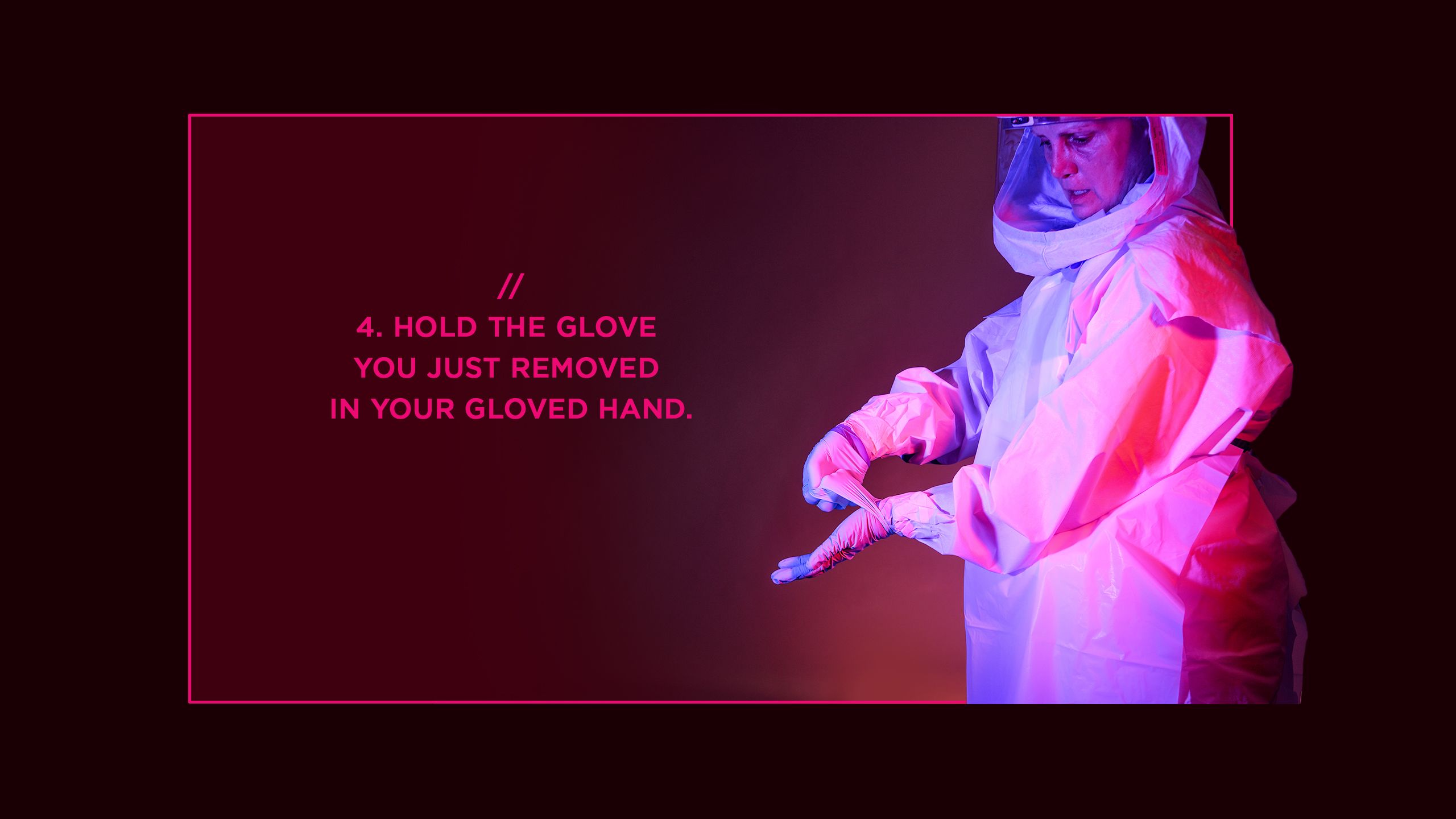 Nurse Jill Morgan wearing PPE and doffing gloves