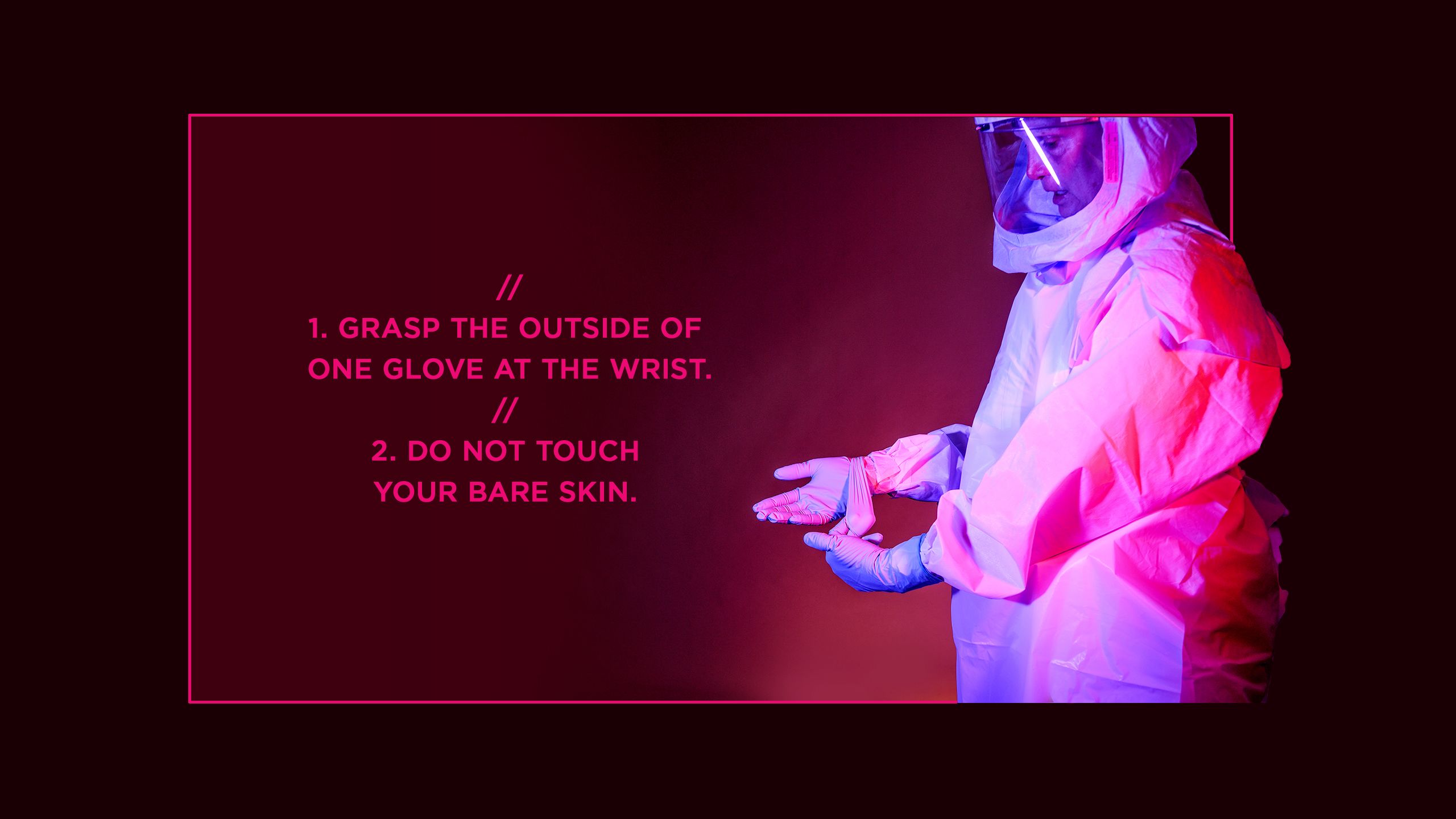 Nurse Jill Morgan wearing PPE and doffing gloves