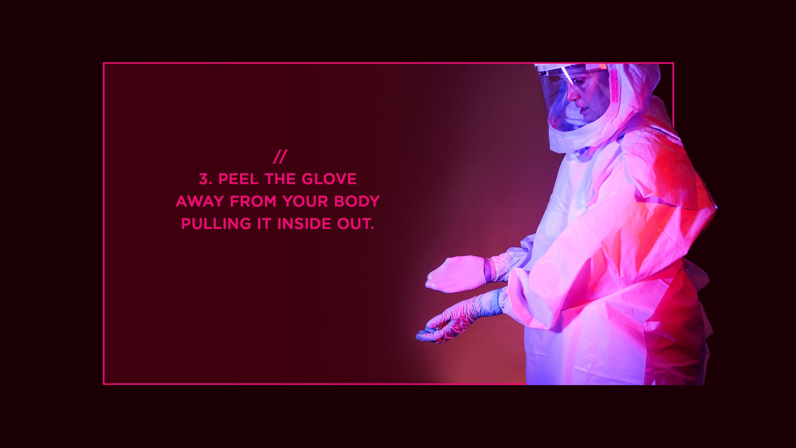 Nurse Jill Morgan wearing PPE and doffing gloves