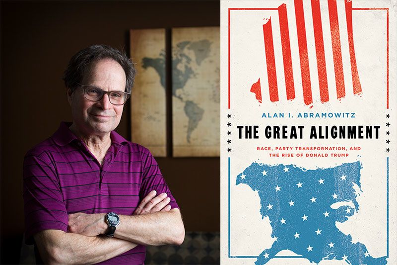 The book cover for "The Great Alignment" and a portrait of author Alan Abramowitz