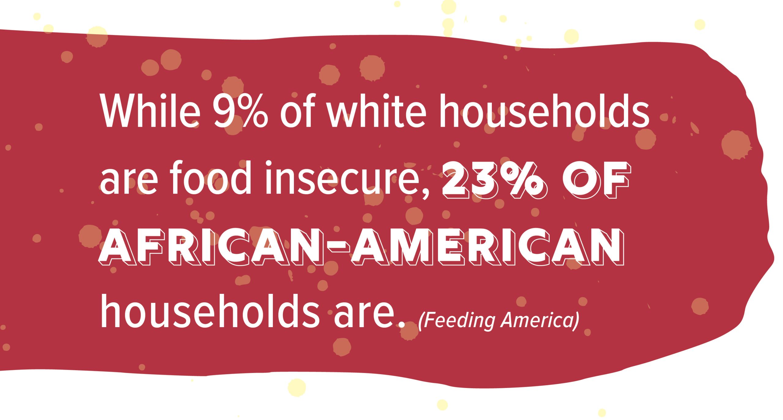 While 9% of white households are food insecure, 23% of African-American households are. (Feeding America)