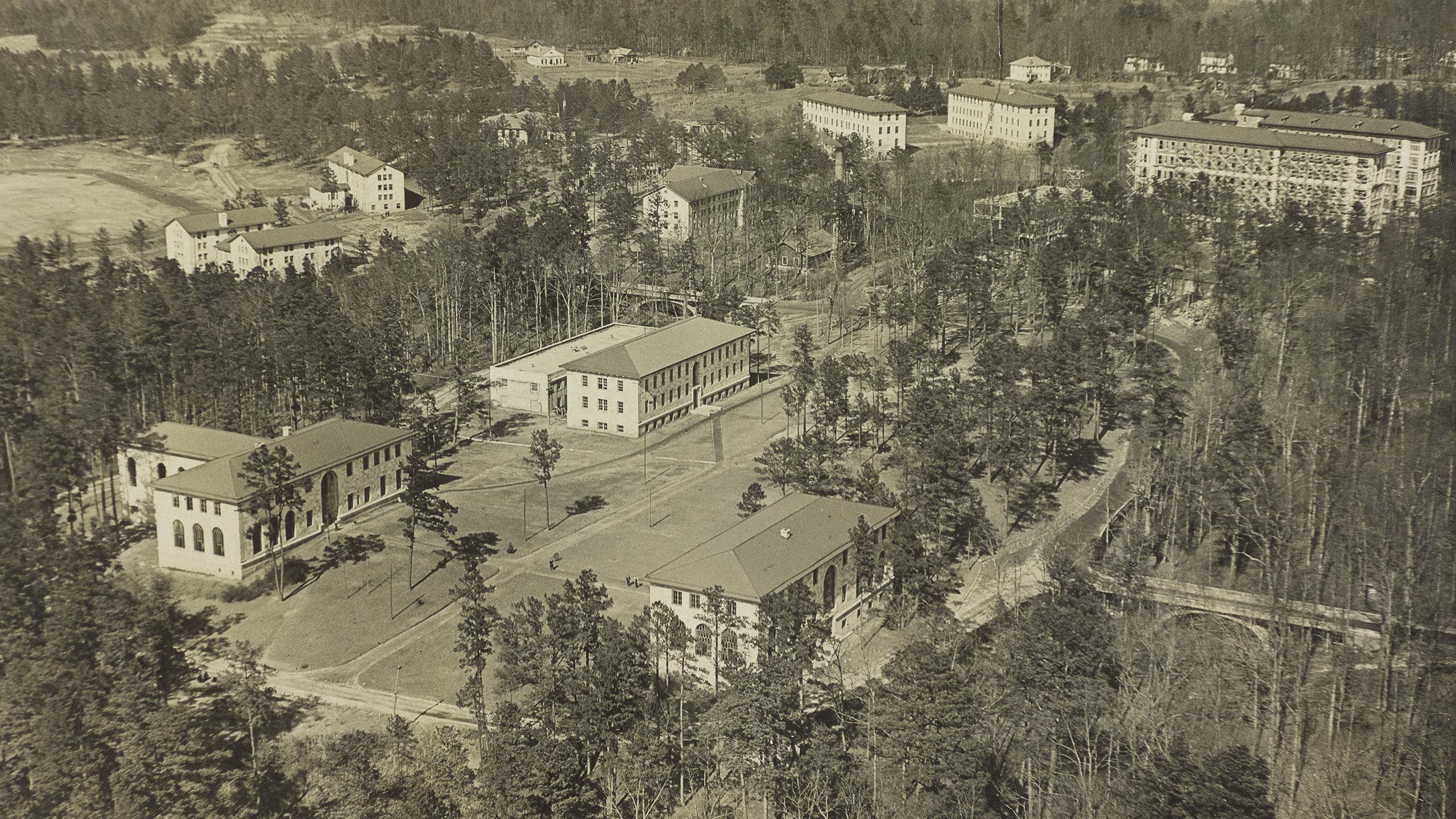 overhead view Emory University's campus and outlying area