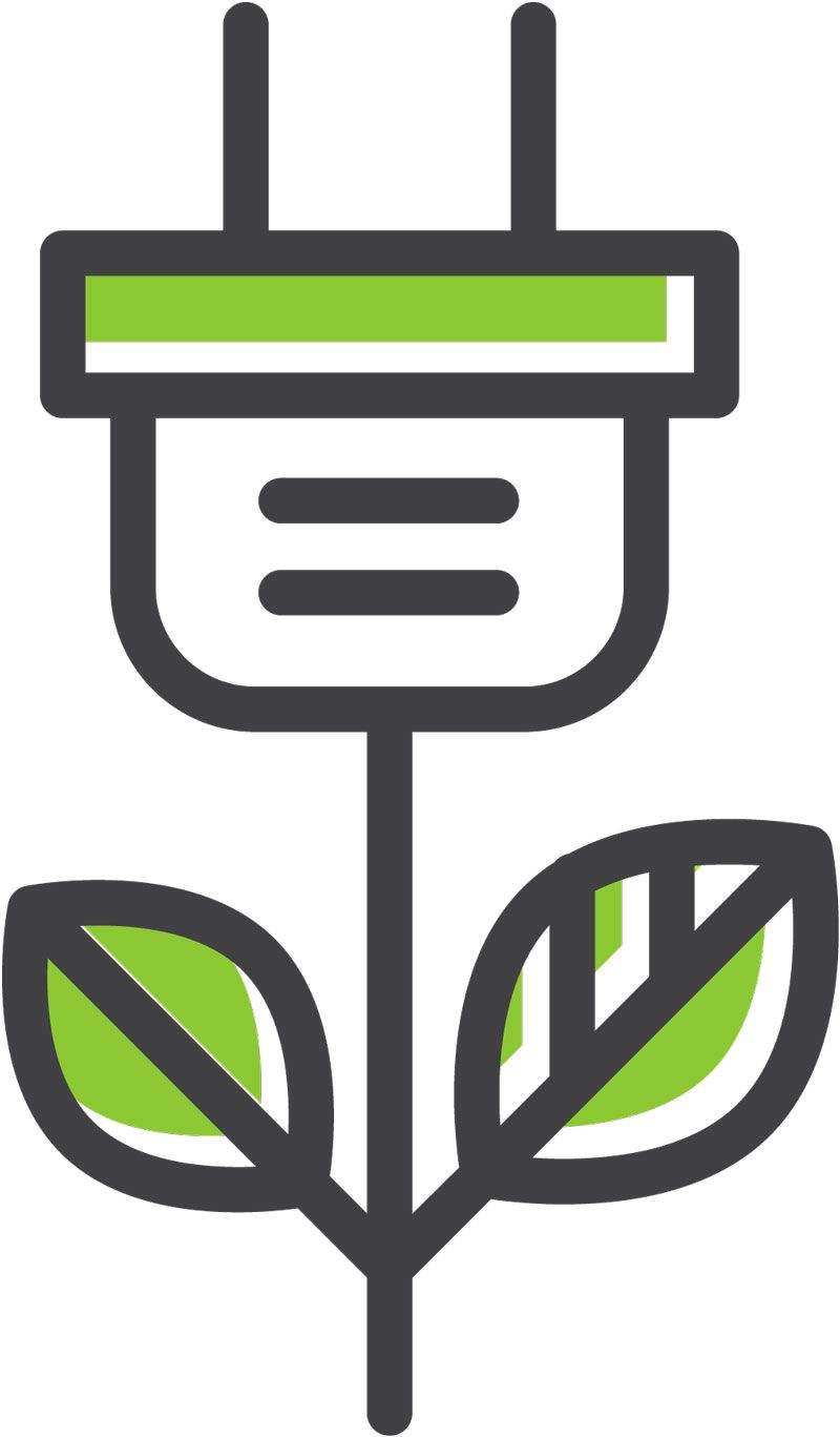 An icon shows an electrical plug with green leaves like a plant