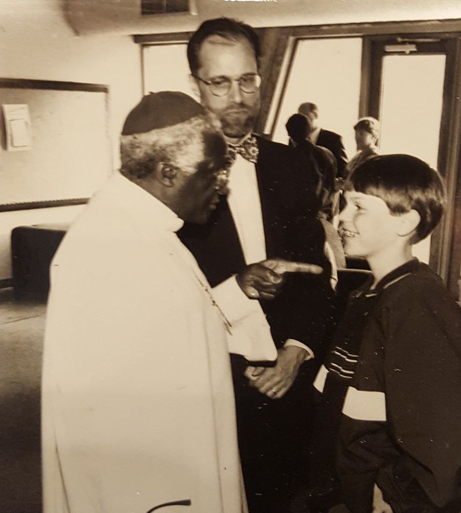 Archbishop Desmond Tutu with Gary Hauk and Hauk's son Thomas.