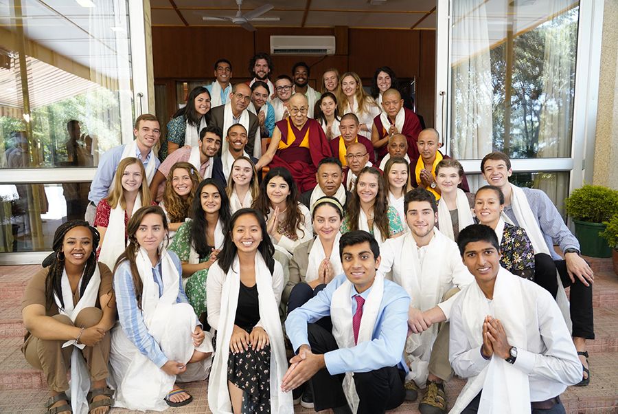 Emory Woodruff Scholars sit with the Dalai Lama