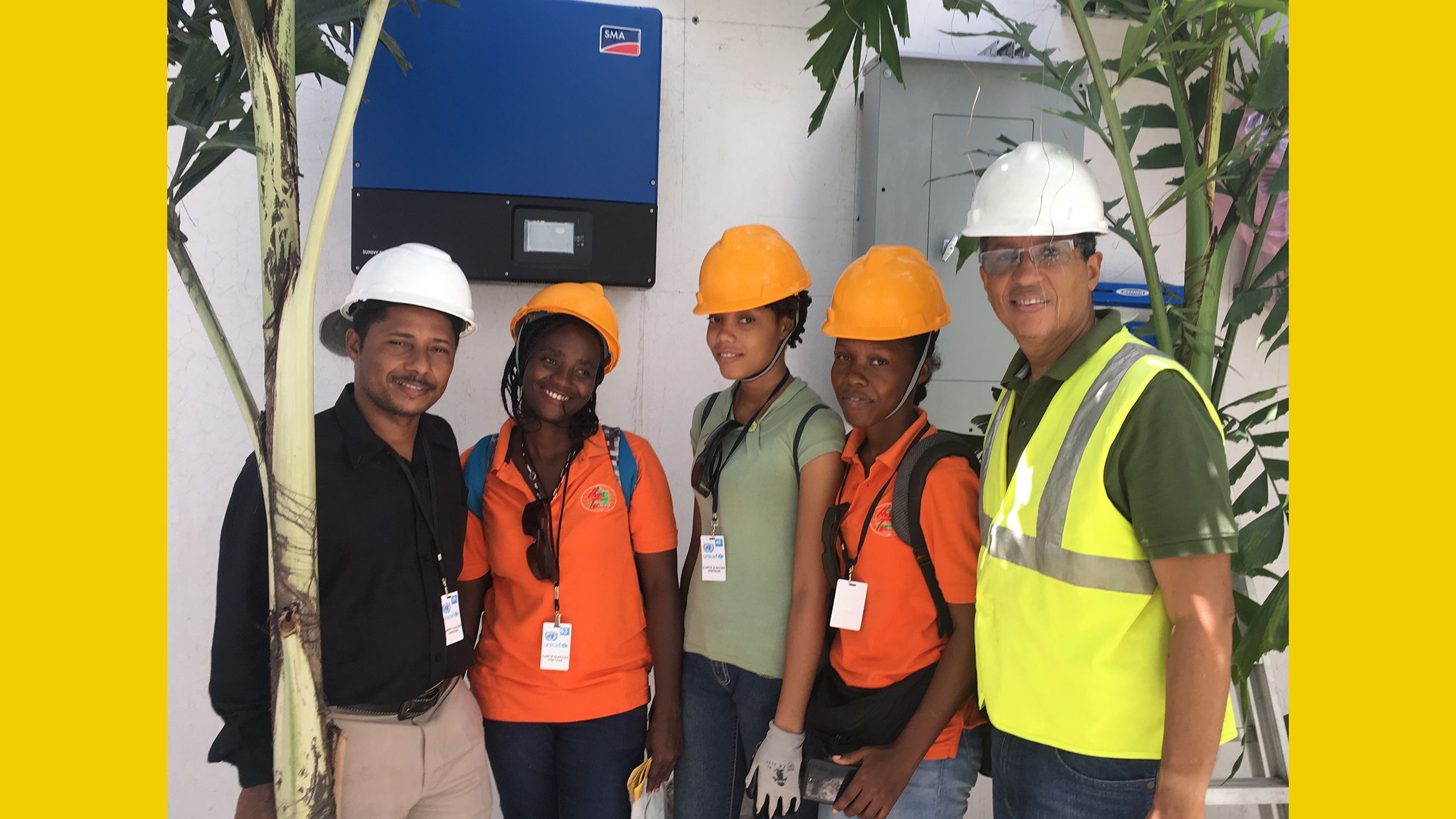 Women students from Haiti Tech visit 10Power’s solar installation at UNICEF Haiti headquarters